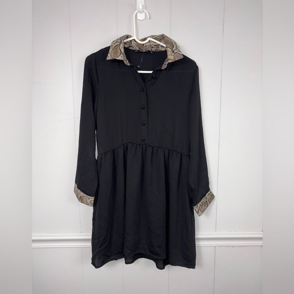 Zara Basic Black Python Snake Trim Mini Dress Siz… - image 6